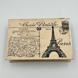 Paris Decor Box Eiffel Tower Postcard Trinket Stash Box French Style